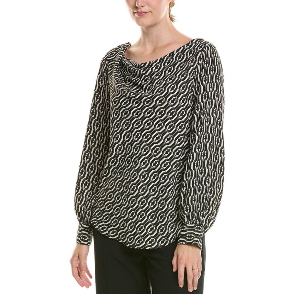 Halston Womens  Printed Cowl Neck Top